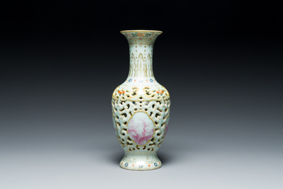 A Chinese famille rose reticulated double-walled vase, Qianlong mark, Republic