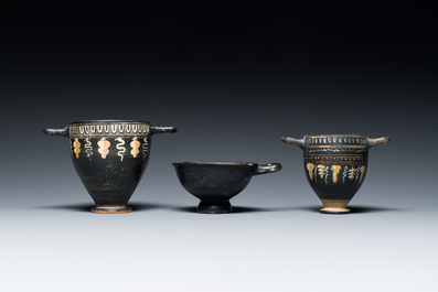 Three black-glazed Roman pottery wares, Southern Italy, ca. 4th C. b.C.