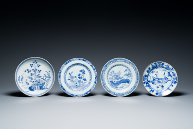 14 Chinese blue, white and verte-Imari plates, Kangxi/Qianlong