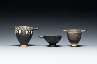 Three black-glazed Roman pottery wares, Southern Italy, ca. 4th C. b.C.