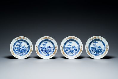 14 Chinese blue, white and verte-Imari plates, Kangxi/Qianlong