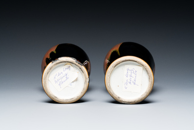 A pair of Chinese flamb&eacute;-glazed vases and a sancai-glazed bowl, Kangxi and 19th C.