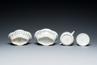 Vier stukken Chinees qianjiang cai porselein, gesign. Xu Pinheng 许品衡 en Dai Huanzhao 戴煥昭 , 19/20e eeuw