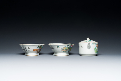 Vier stukken Chinees qianjiang cai porselein, gesign. Xu Pinheng 许品衡 en Dai Huanzhao 戴煥昭 , 19/20e eeuw