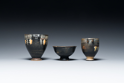 Three black-glazed Roman pottery wares, Southern Italy, ca. 4th C. b.C.