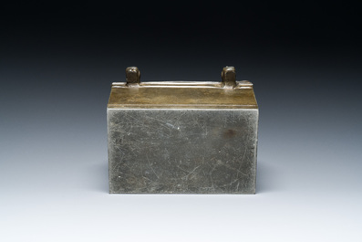 A French pewter casket or chrismatorium with impressed fleur-de-lis seals, 17th C.