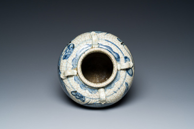 A Chinese blue and white Swatow 'dragon' jar, Ming