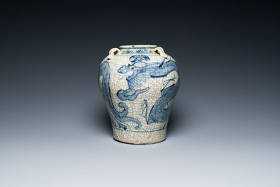 A Chinese blue and white Swatow 'dragon' jar, Ming