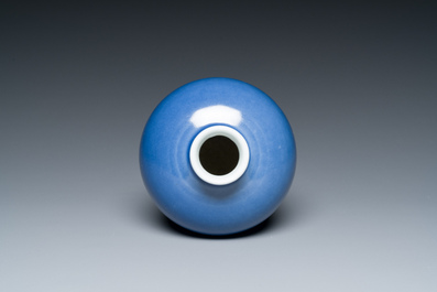 A Chinese monochrome blue-glazed vase, 'meiping', Qianlong mark, Republic