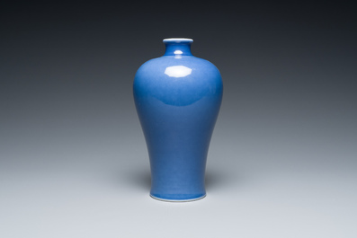 A Chinese monochrome blue-glazed vase, 'meiping', Qianlong mark, Republic