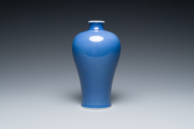 A Chinese monochrome blue-glazed vase, 'meiping', Qianlong mark, Republic