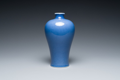 A Chinese monochrome blue-glazed vase, 'meiping', Qianlong mark, Republic