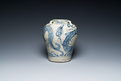 A Chinese blue and white Swatow 'dragon' jar, Ming