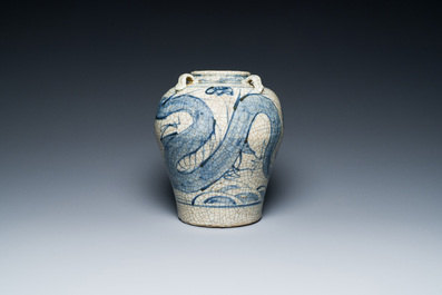 A Chinese blue and white Swatow 'dragon' jar, Ming