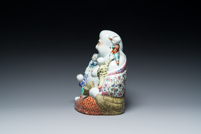 A Chinese famille rose figure of Buddha, Zhu Mao Ji Zao 朱茂記造 mark, Republic