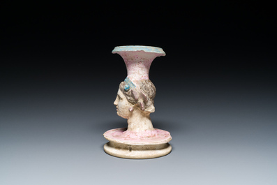 Vase &agrave; t&ecirc;te de femme en c&eacute;ramique grecque polychrome, Canosa, Apulie (Pouilles), Italie, ca. 4/3&egrave;me si&egrave;cle av. J.-C.