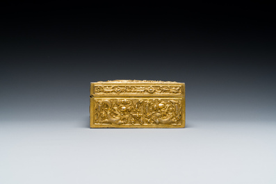 A Chinese rectangular gilt silver 'dragons' box for the Vietnamese market, He Sheng 和盛 seal mark, 19th C.