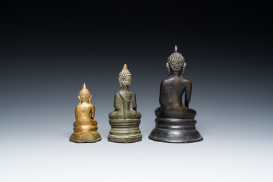 Three Burmese bronze sculptures of Buddha, 15/16th C.