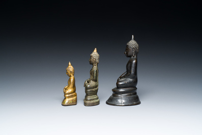 Three Burmese bronze sculptures of Buddha, 15/16th C.