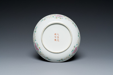 A Chinese famille rose 'nine peaches' plate, Guangxu mark and of the period