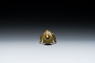 A Chinese inscribed gilt bronze &lsquo;turtle and snake&rsquo; water dropper, probably Qing