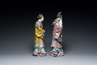 Two Chinese famille rose figures of ladies, Fu Jian Hui Guan You Chang Zi mark, Republic