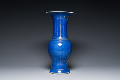 A Chinese gilt-decorated powder-blue 'yenyen' vase, Kangxi