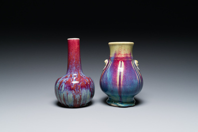 Two Chinese flamb&eacute;-glazed vases, 19th C.