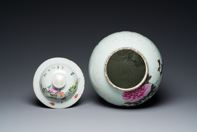 Un vase couvert et un bassin en porcelaine de Chine qianjiang cai, 19/20&egrave;me