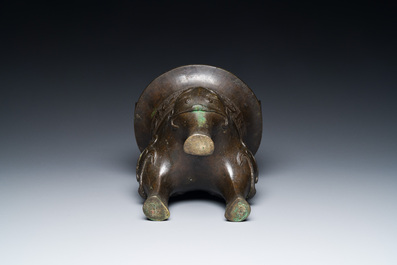 A Chinese archaic bronze tripod censer, 'ding', Ming