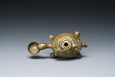 A Chinese inscribed gilt bronze &lsquo;turtle and snake&rsquo; water dropper, probably Qing