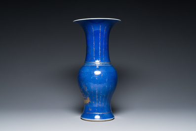 A Chinese gilt-decorated powder-blue 'yenyen' vase, Kangxi