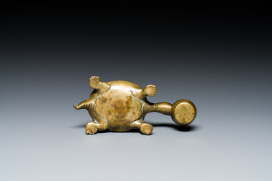 A Chinese inscribed gilt bronze &lsquo;turtle and snake&rsquo; water dropper, probably Qing