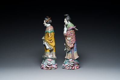 Two Chinese famille rose figures of ladies, Fu Jian Hui Guan You Chang Zi mark, Republic