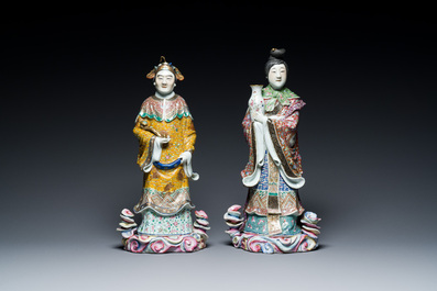 Two Chinese famille rose figures of ladies, Fu Jian Hui Guan You Chang Zi mark, Republic