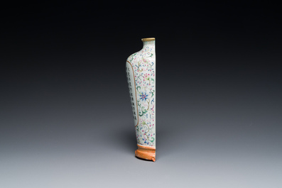 A Chinese famille rose wall pocket vase, Qianlong mark, 20th C.