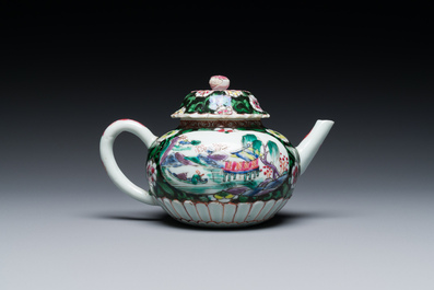 A Chinese famille rose teapot and cover on stand, Yongzheng