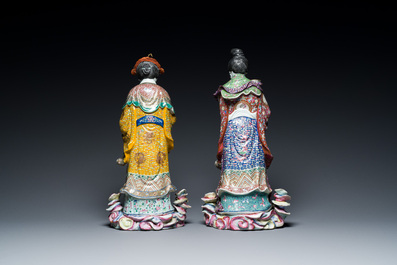 Two Chinese famille rose figures of ladies, Fu Jian Hui Guan You Chang Zi mark, Republic