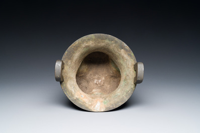 A Chinese archaic bronze tripod censer, 'ding', Ming