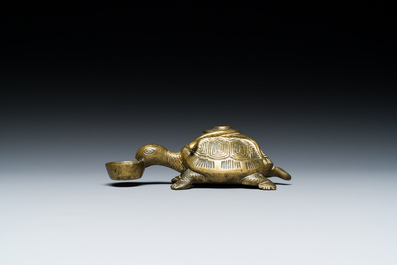 A Chinese inscribed gilt bronze &lsquo;turtle and snake&rsquo; water dropper, probably Qing