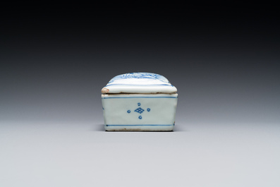 A fine Chinese blue and white rectangular seal paste box and cover, Ming