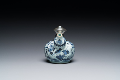 A silver-mounted blue and white Dutch Delft kendi, late 17th C.