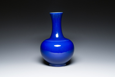 A Chinese blue-glazed bottle vase, Kangxi mark, Republic