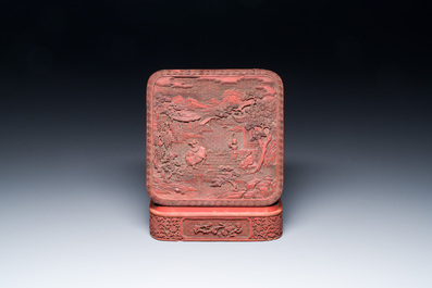 A Chinese red cinnabar lacquer box and cover, 17/18th C.