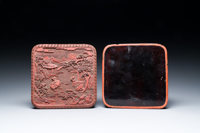 A Chinese red cinnabar lacquer box and cover, 17/18th C.