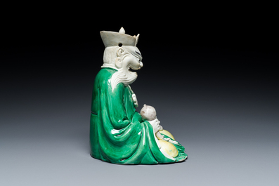 A Chinese verte biscuit figure of Longwang, Kangxi