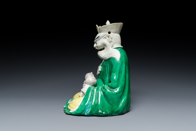 A Chinese verte biscuit figure of Longwang, Kangxi