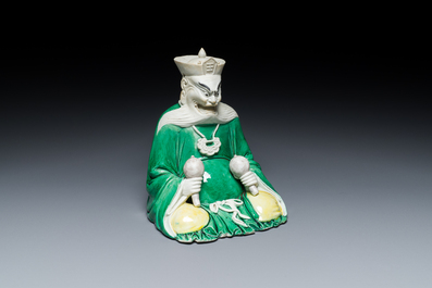 A Chinese verte biscuit figure of Longwang, Kangxi