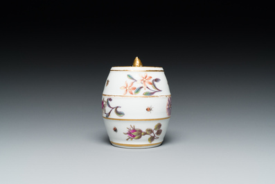 A polychrome Meissen porcelain pounce pot with flowers and insects, Germany, 1st half 18th C.