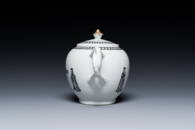 A Chinese grisaille 'Crucifixion' teapot and cover, Qianlong